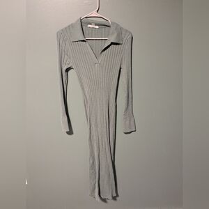 Lucky Brand Ribbed Collared Long Sleeve Maxi Dress - Sage